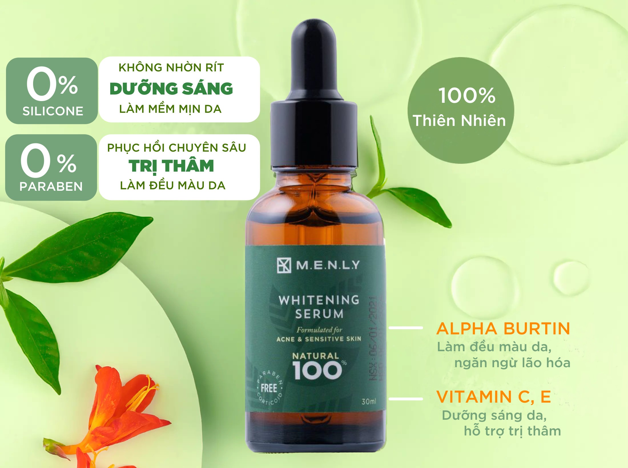 Serum dưỡng ẩm, trắng da cho nam Menly - dùng cho da nhạy cảm 30ml
