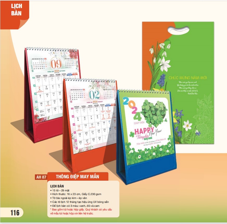 Combo 5 cuốn lịch bàn 2024 - MS AH-81 - AH-90