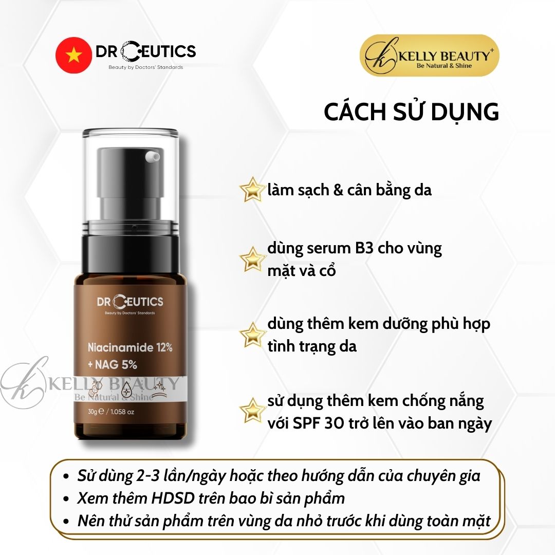 Serum Vitamin B3 12% DrCeutics - Da Sáng Đều Màu & Se Lỗ Chân Lông - Niacinamide 12% + NAG 5% | Kelly Beauty