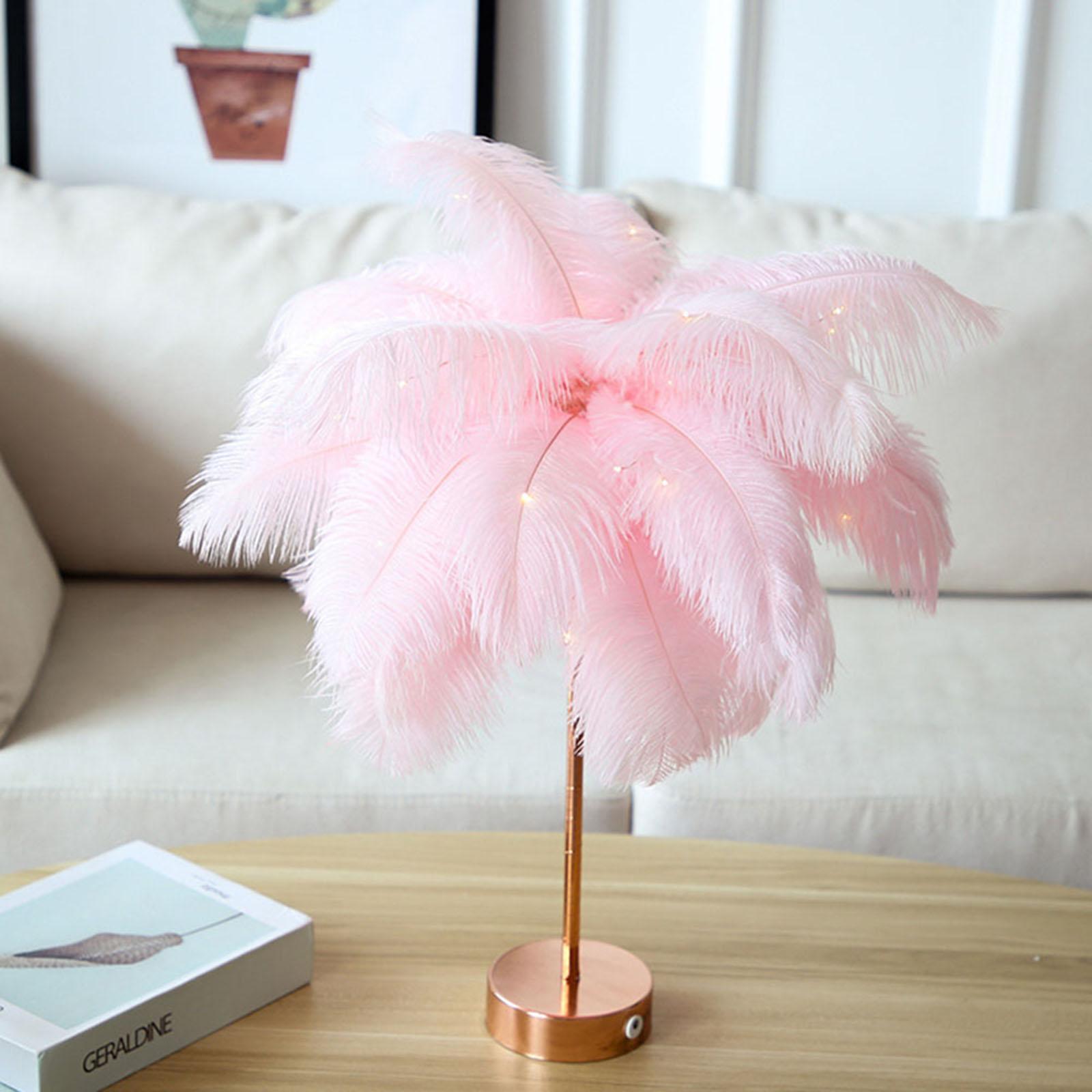 Feather Table Lamp  Nightlight Bedroom Hallway Sconces Decor Pink