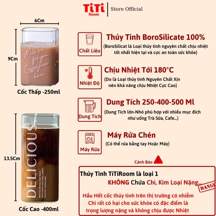 Ly thủy tinh vuông trong suốt uống nước cute chịu nhiệt pha cafe sinh tố, Cốc thủy tinh vuông dễ thương cocktail