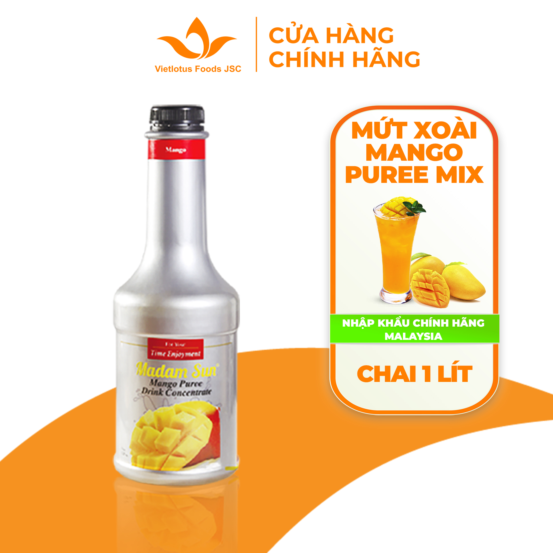 Mứt trái cây pha chế Madamsun vị Xoài (Mango Puree Mix) chai 1L - Hàng nhập khẩu Malaysia