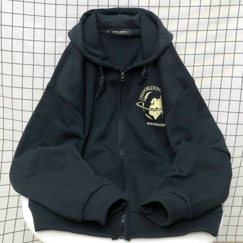 Áo Hoodie nỉ cao cấp in hoạ tiết phối màu_Áo khoác nỉ full zip kéo form rộng nón to bự Ulzzang Unisex nam nữ dễ thương