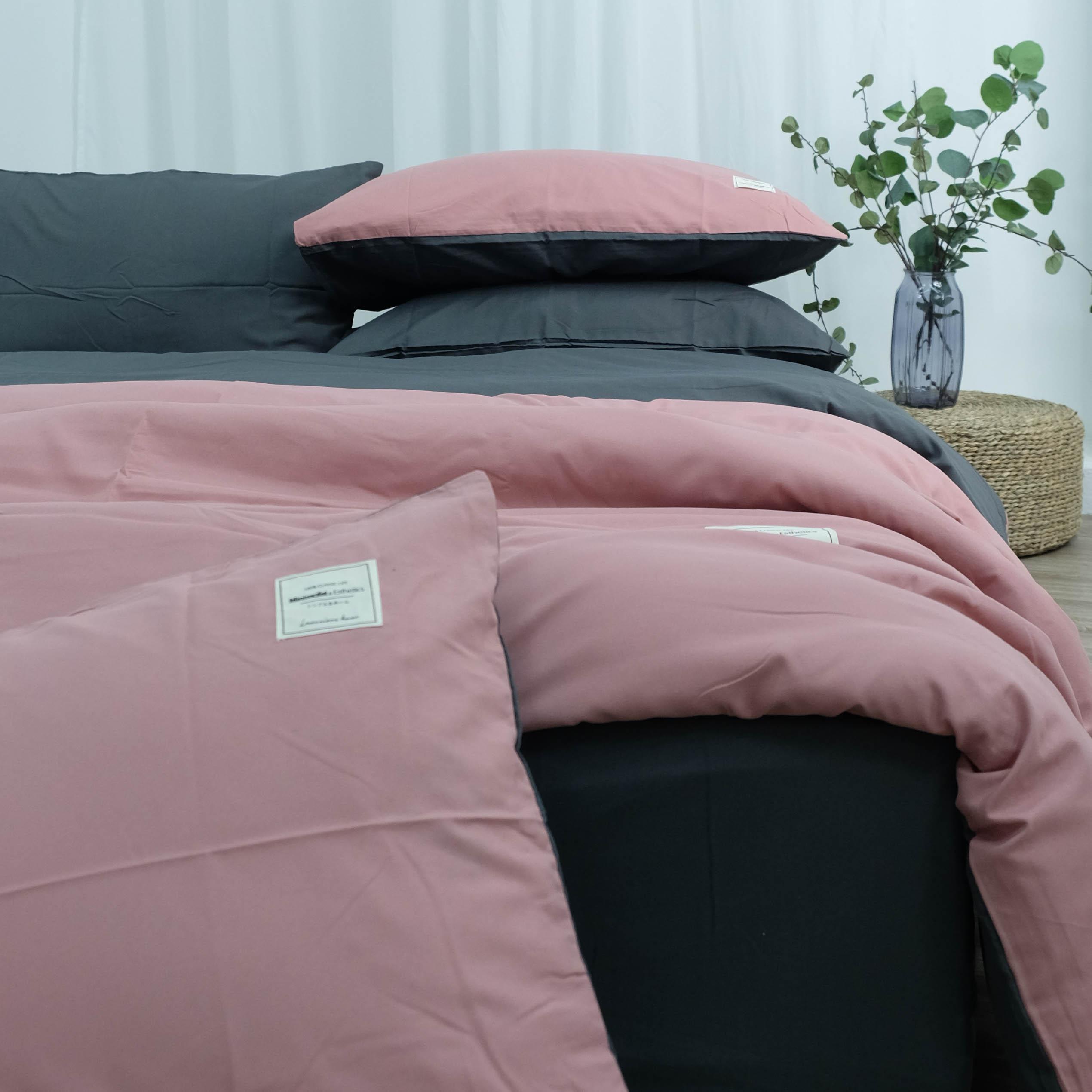 Bộ Chăn Ga Gối Cao Cấp Cotton TiCi Hồng Ghi