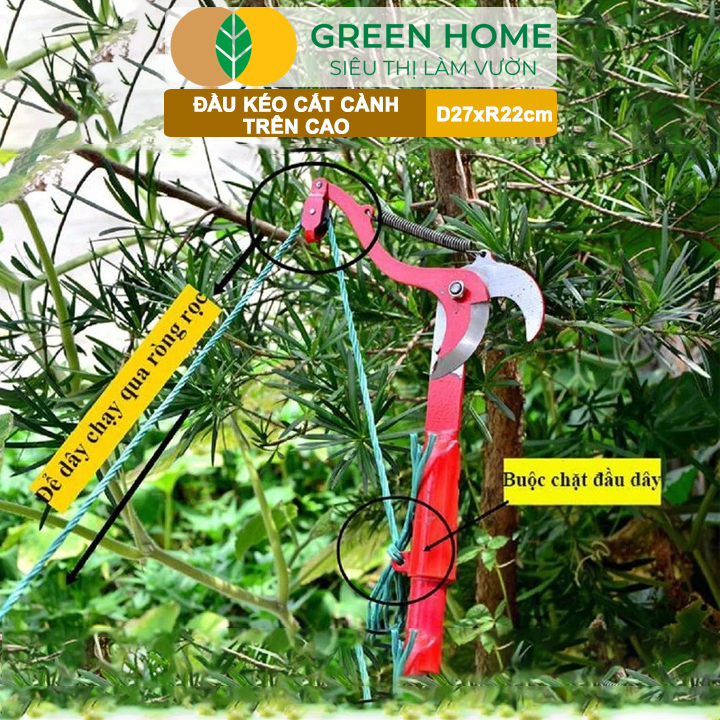 Kéo Cắt Tỉa Cành Trên Cao Greenhome, D27xR22cm, Có Dây Thừng, Thiết Kế Giảm Lực Tay, Dễ Sử Dụng