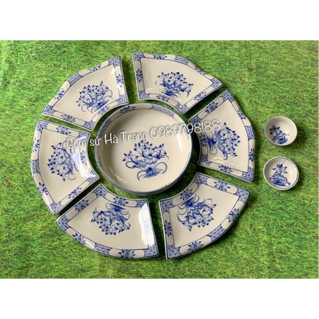 Set đĩa hoa mặt trời vẽ hoạ tiết bông sen kèm bát mắm và đĩa muối