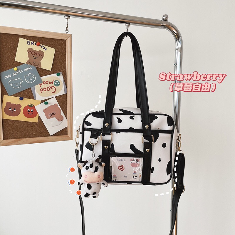 Túi đeo chéo bò sữa vải Canvas in bò trắng đen thời trang Ulzzang Unisex - B100