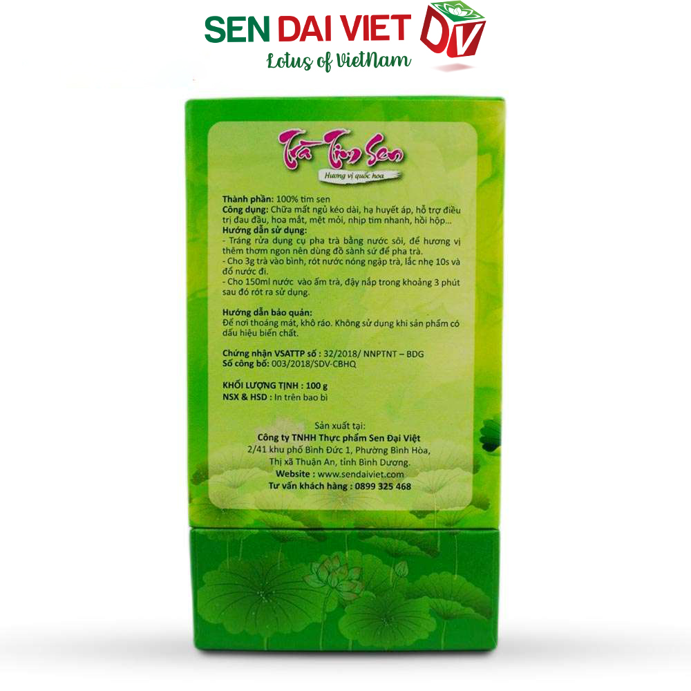 Trà Tim Sen Thượng Hạng- 100% Tim Sen, Giấc Ngủ Ngon, Sức Khỏe Tốt, ĐV- Sen Đại Việt- Hộp 100g