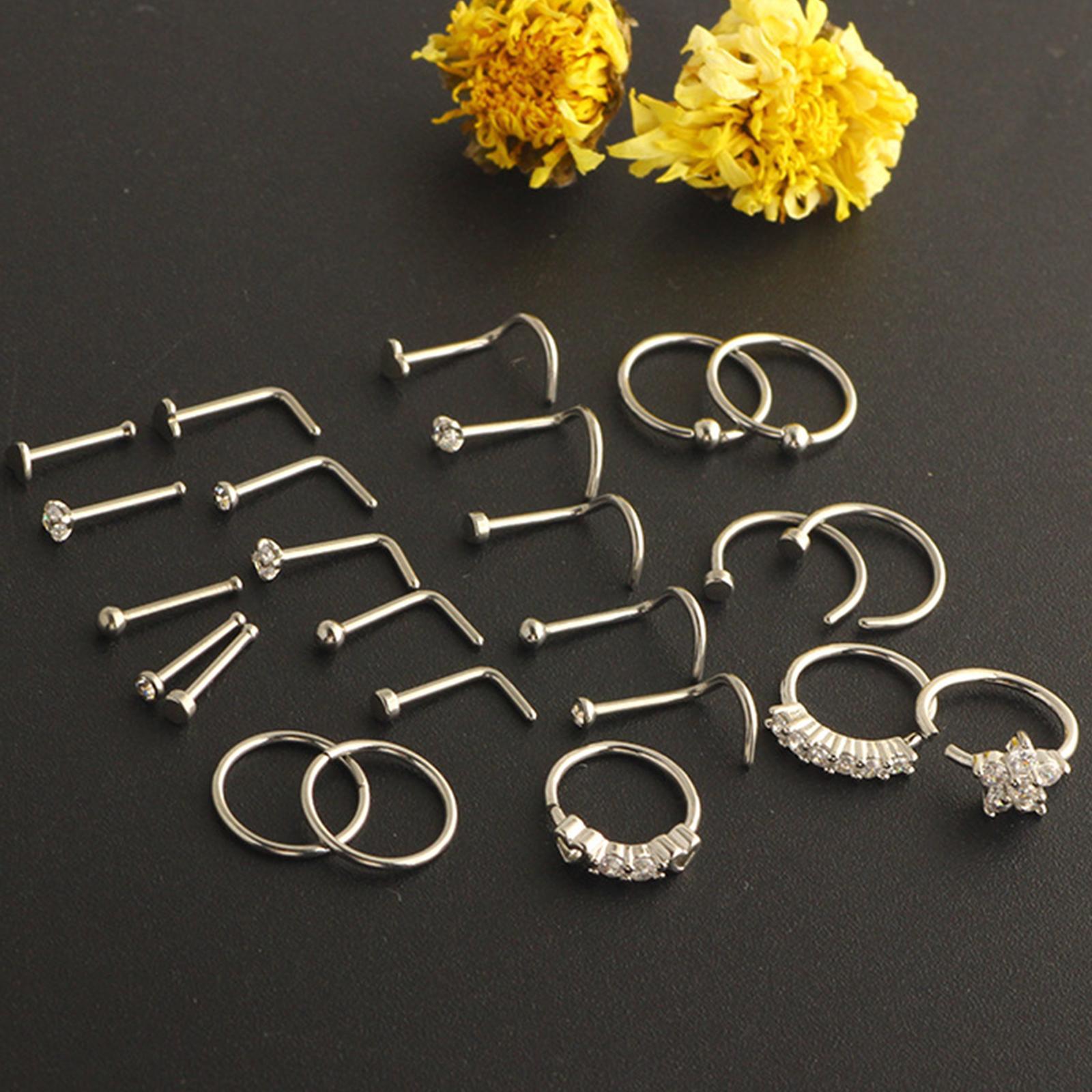 24Pcs Nose Rings Nose Stud for Women Men Nose Studs Punk Style