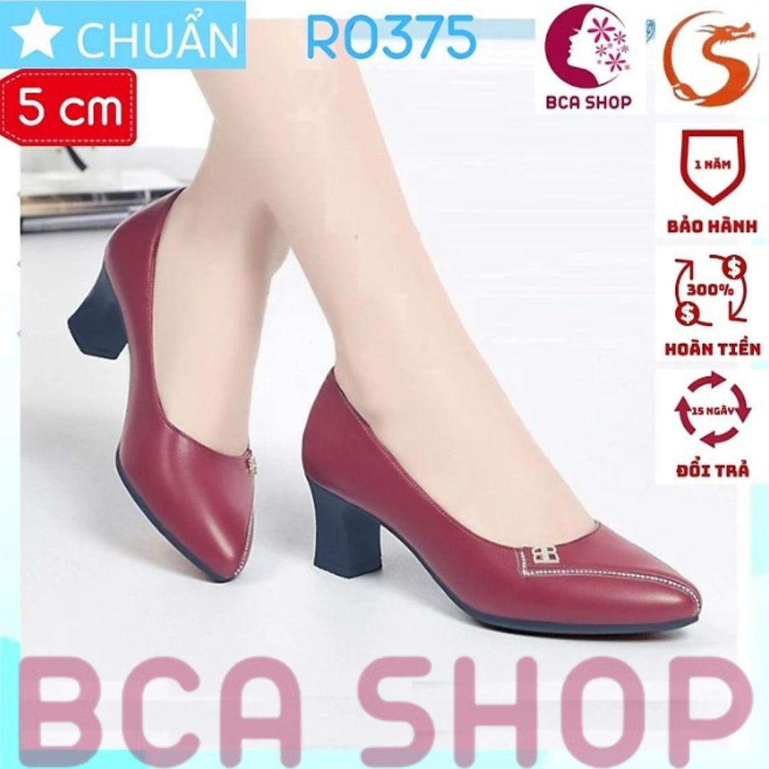 Giày cao gót nữ 5p RO375 ROSATA tại BCASHOP mũi tròn nhẹ nhấn 1 đường hạt lấp lánh - màu đỏ