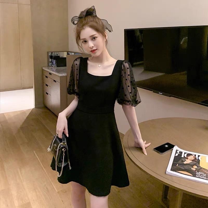 Váy đầm xoè chiết eo tay phối voan xinh xắn