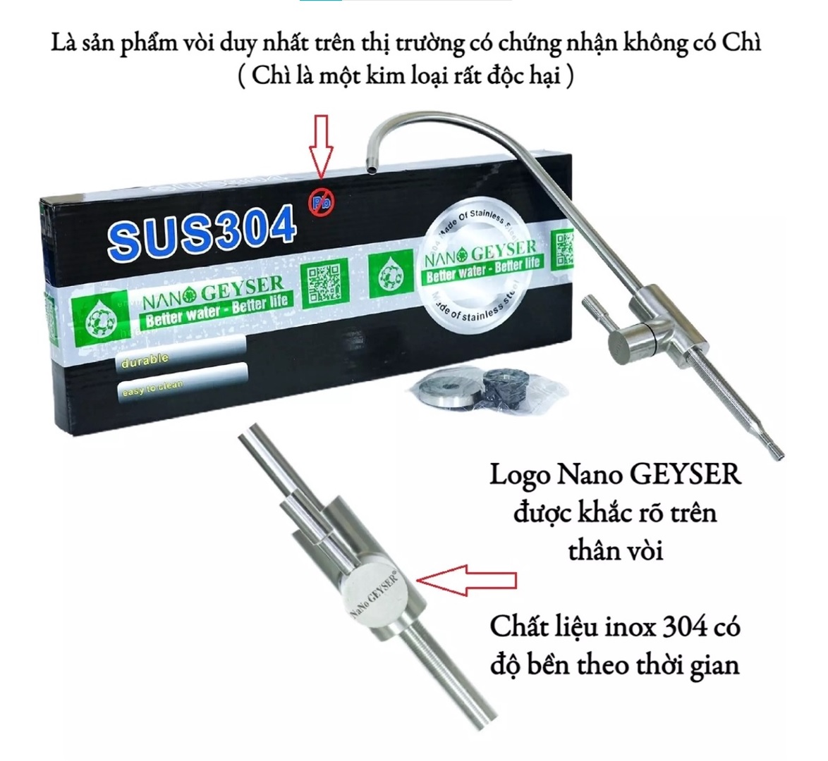 Vòi Máy Lọc Nước Inox 304, Không Chì An Toàn Cho Sức Khoẻ - Hàng Chính Hãng - Vòi Inox 304 Ko Chì, Vòi Inox 304 Ko Chì
