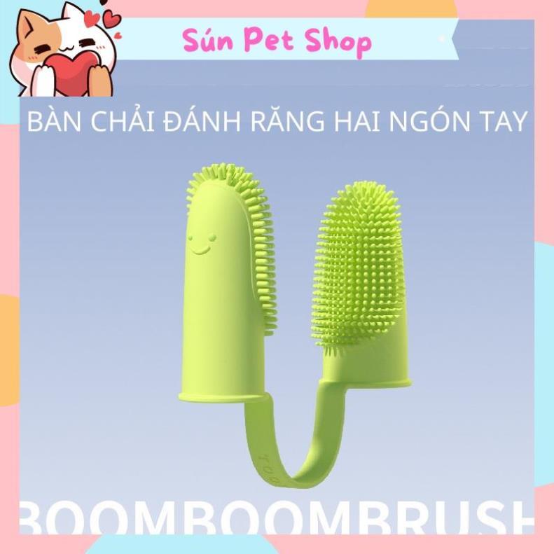 Bàn chải đánh răng cho chó mèo - Bàn chải xỏ ngón bằng silicone mềm tiện dụng