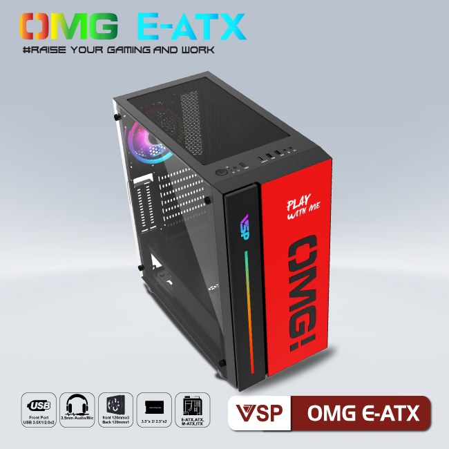 Vỏ máy tính Case VSP OMG [ĐEN ĐỎ] ~ Gaming LED E-ATX - Hàng chính hãng TECH VISION phân phối