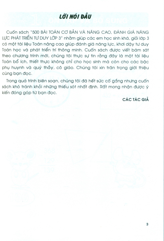 500 bài toán cơ bản và nâng cao lớp 3