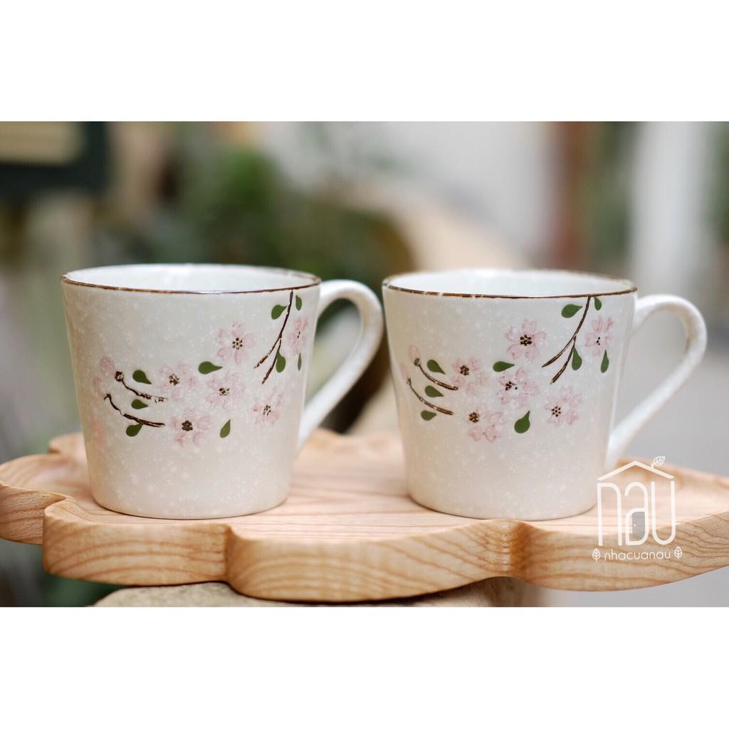 Cốc gốm có quai họa tiết Sakura hoa tuyết 225ml pha cafe, uống nước, làm quà tặng
