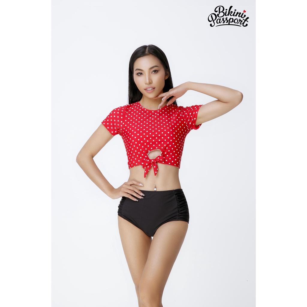 Áo bơi NỮ lẻ BIKINI PASSPORT kiểu croptop tay ngắn cột nơ cách điệu - Đỏ - BS268_RD