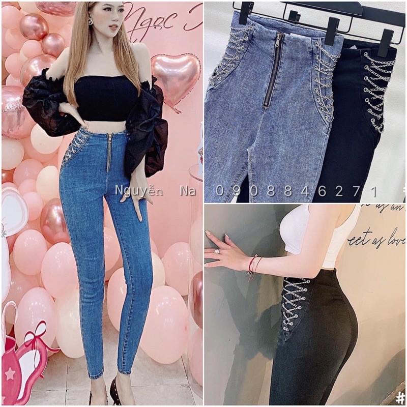 Quần jeans ôm cạp cao phối xích sexy