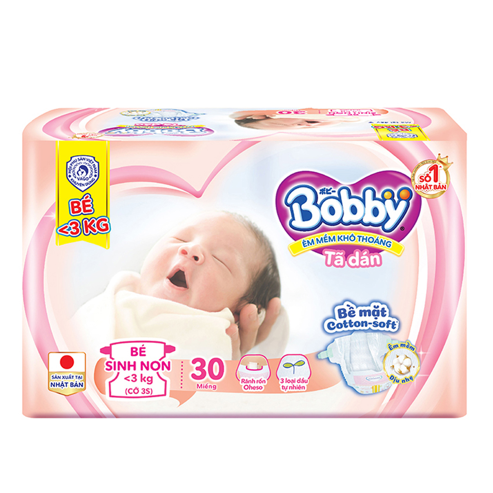 Tã Dán Bobby Cho Trẻ Thiếu Tháng <3Kg 30 Miếng