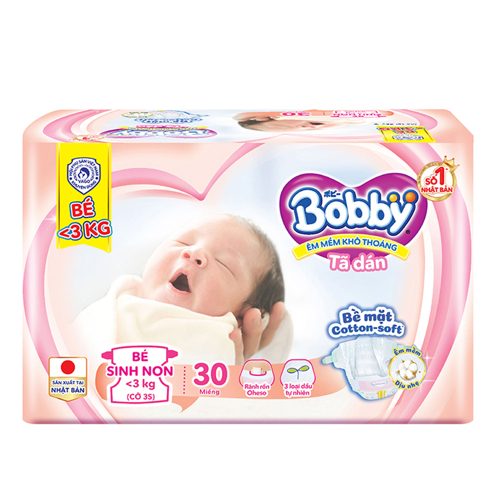 Tã Dán Bobby Cho Trẻ Thiếu Tháng <3Kg 30 Miếng