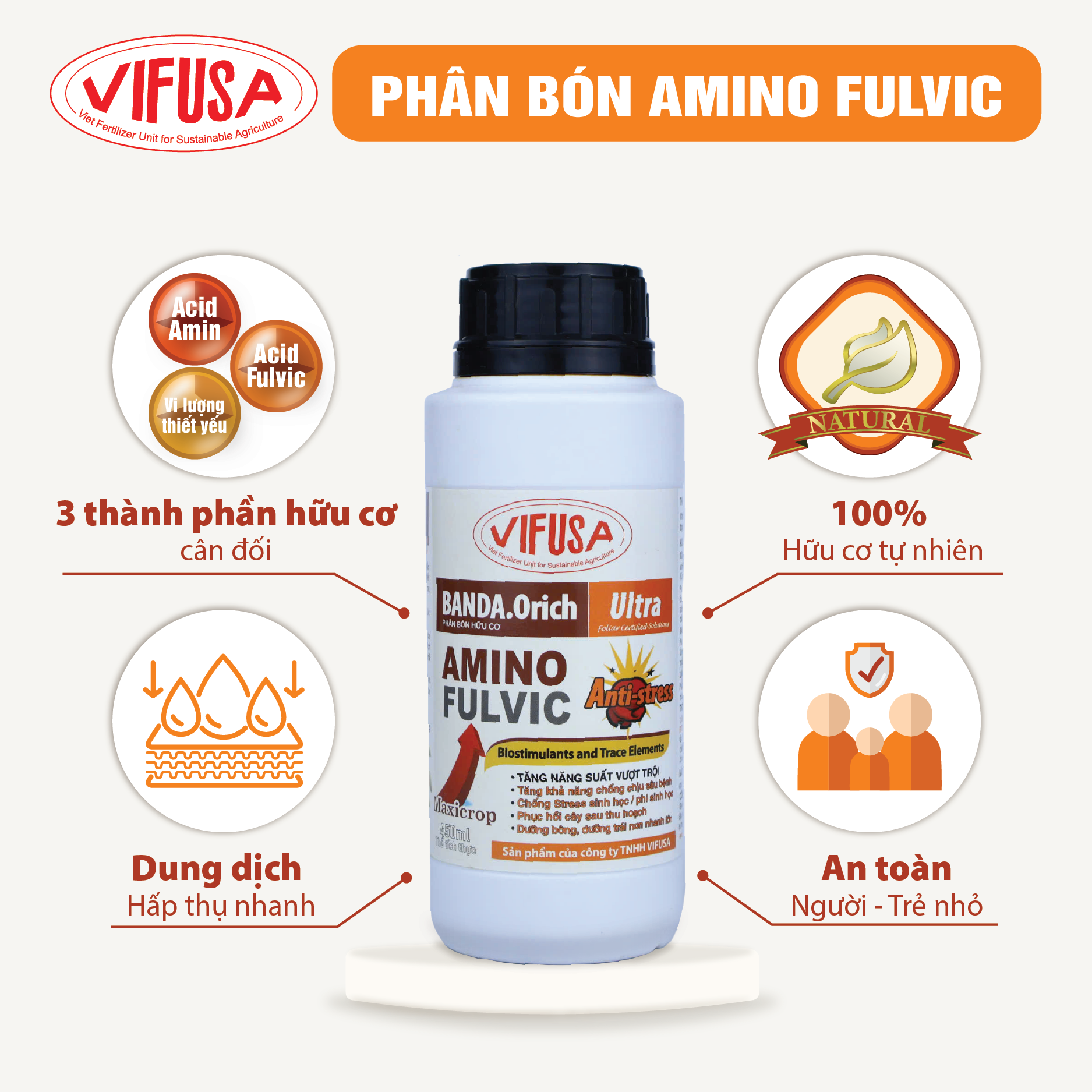 BANDA.Orich Ultra - Phân bón Amino Fulvic chai 500ml
