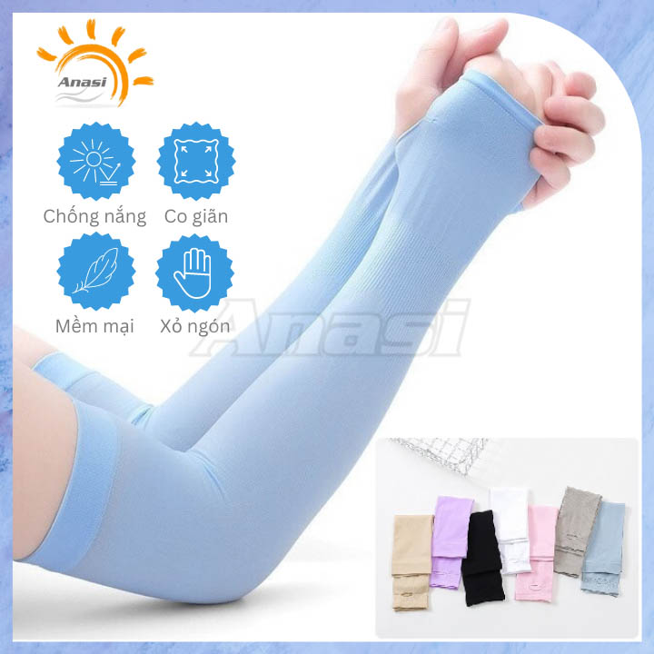 Găng tay chống nắng mềm mát Anasi SL009 - Có xỏ ngón, siêu co giãn