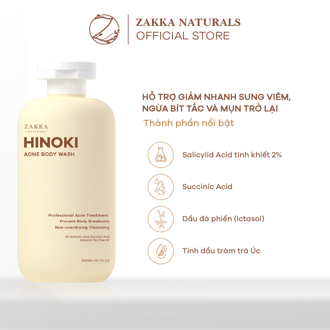 Sữa Tắm Hỗ Trợ Giảm Mụn Hinoki Body Wash Zakka Naturals 300ml