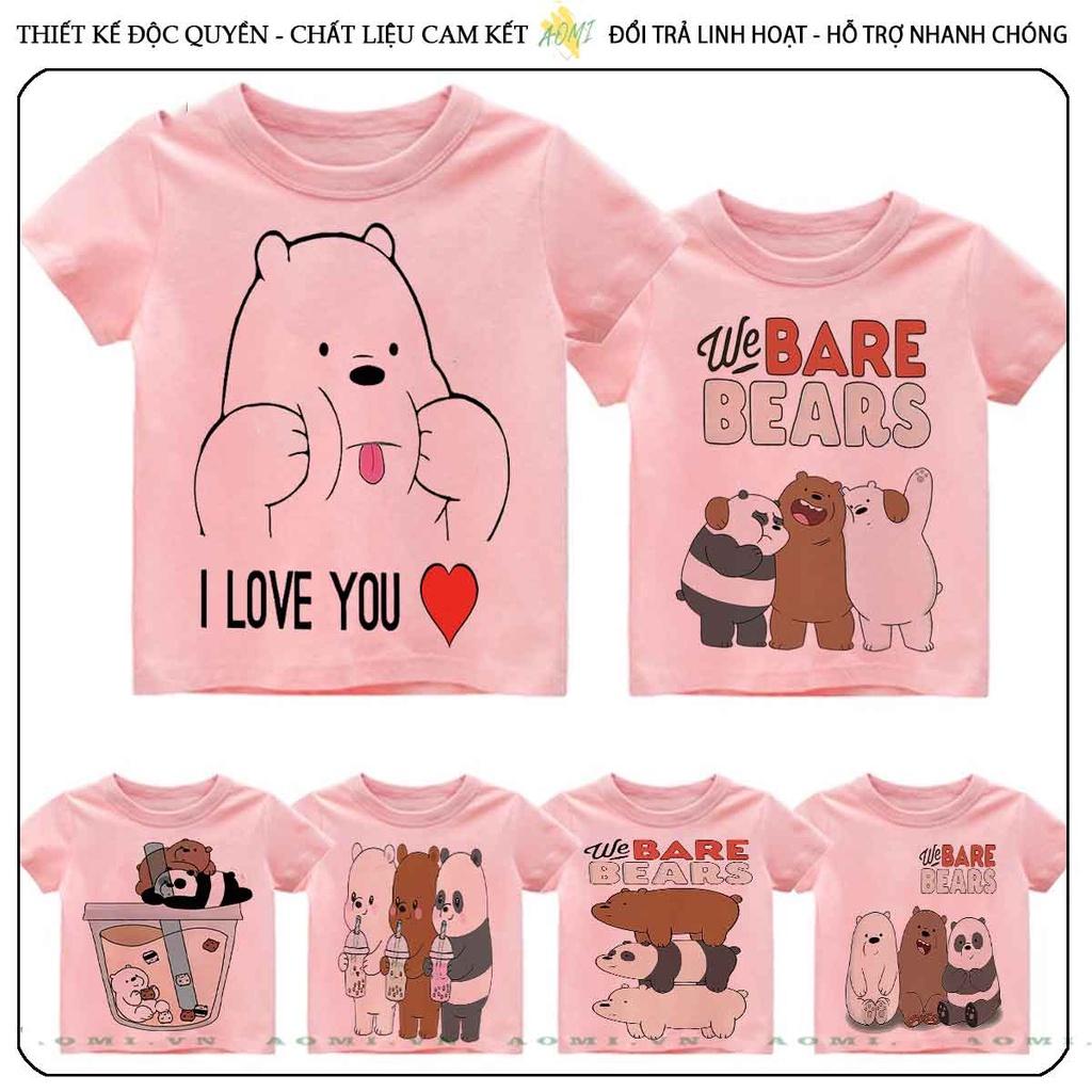 ÁO THUN WE ARE BEARS 3 CON GẤU UNISEX PHÔNG NAM NỮ GIA ĐÌNH CẶP ĐÔI ĐEN TRẮNG HỒNG SIZE TRẺ EM CHO BÉ TRAI GÁI AOMIVN