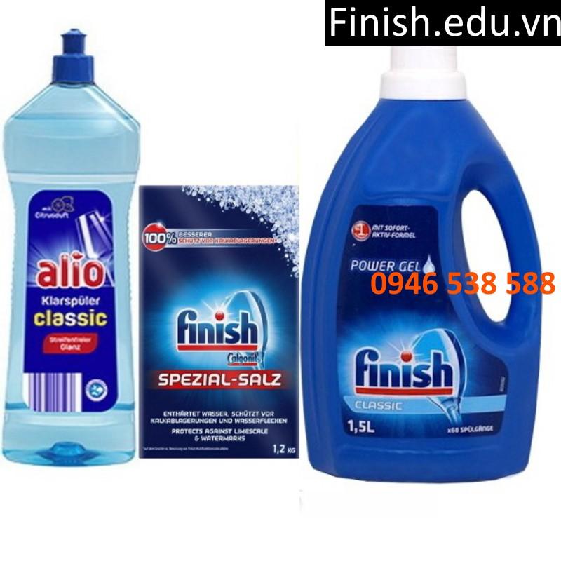 Combo Nước rửa bát Finish classic 1.5L + muối rửa bát finish 1.2kg + Nước làm bóng alio 1 lít dùng cho máy rửa bát