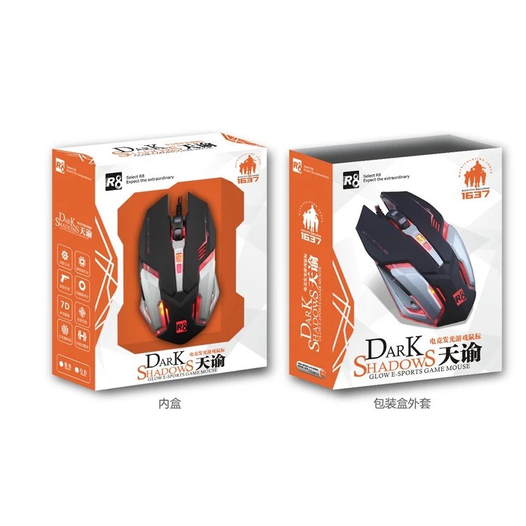 Chuột vi tính có dây cổng USB R8 1637 LED màu trắng vàng - Mouse PC Laptop Game WHITE GOLD - miếng lót chuột