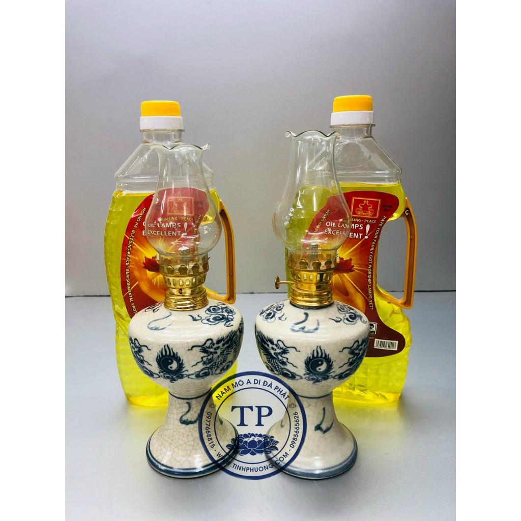 COMBO 2 CHIẾC ĐÈN THỜ DẦU MEN RẠN VẼ RỒNG KH12112