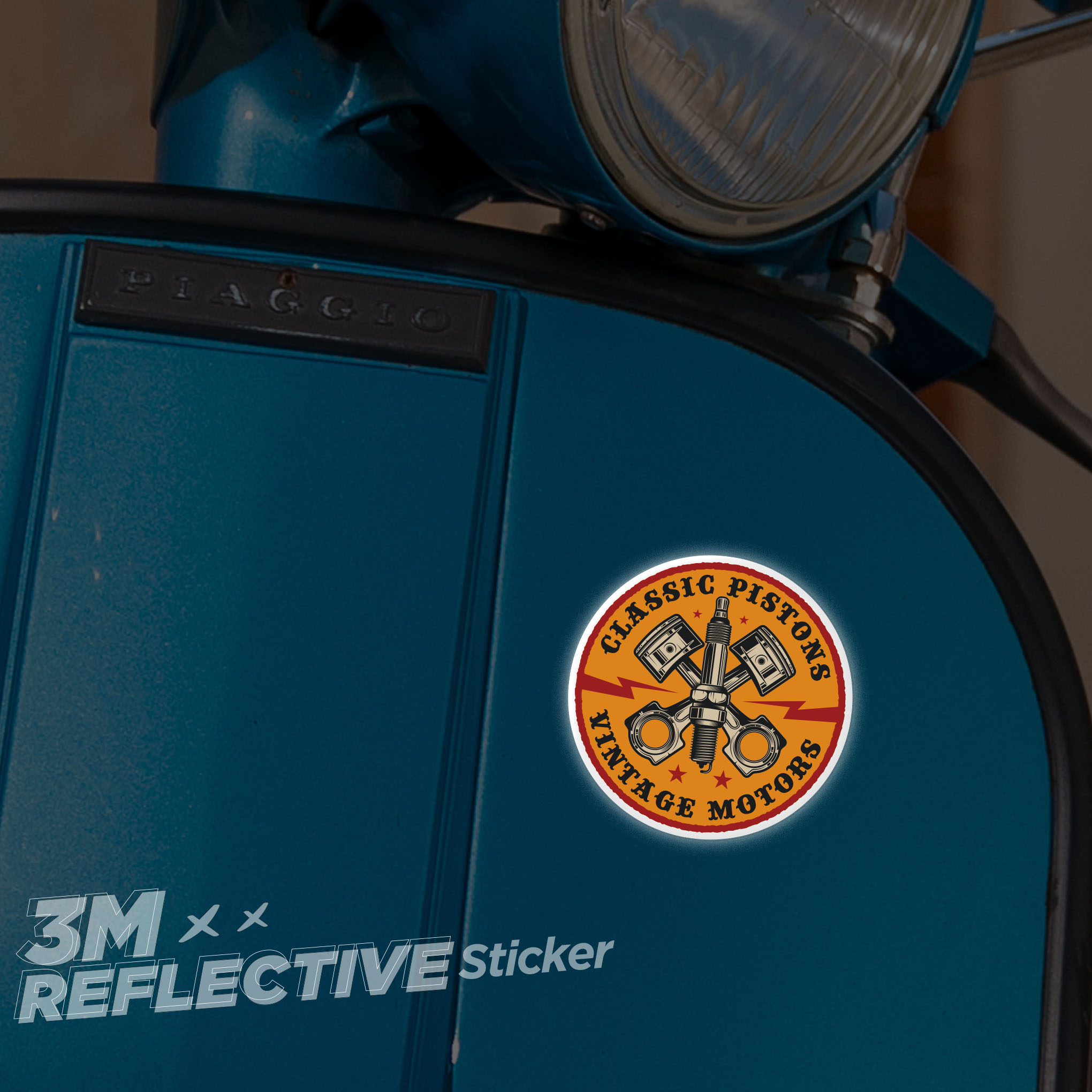 CLASSIC PISTONS VINTAGE MOTORS LOGO 3M - Reflective Decal Die-cut Hình phản quang STICKER FACTORY