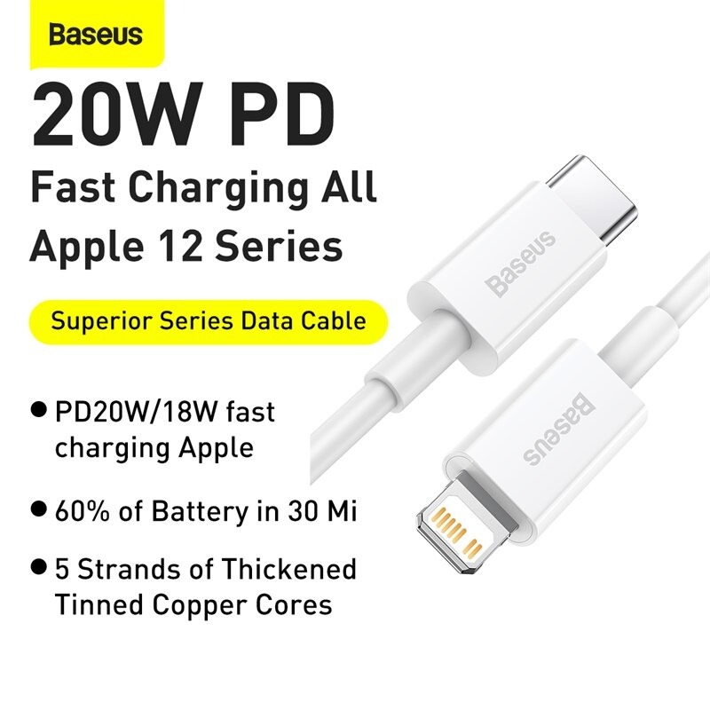 Cáp Sạc Nhanh Iphone PD 20w Superior Series, Q.C 3.0, Truyền Dữ Liệu Nhanh 480Mbps - Hàng Chính Hãng Baseus