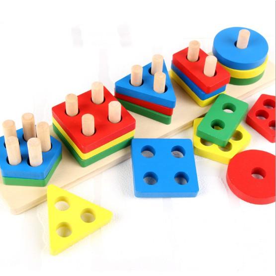 Đồ chơi thả hình 5 trụ thanh ngang - giáo cụ Montessori cho bé