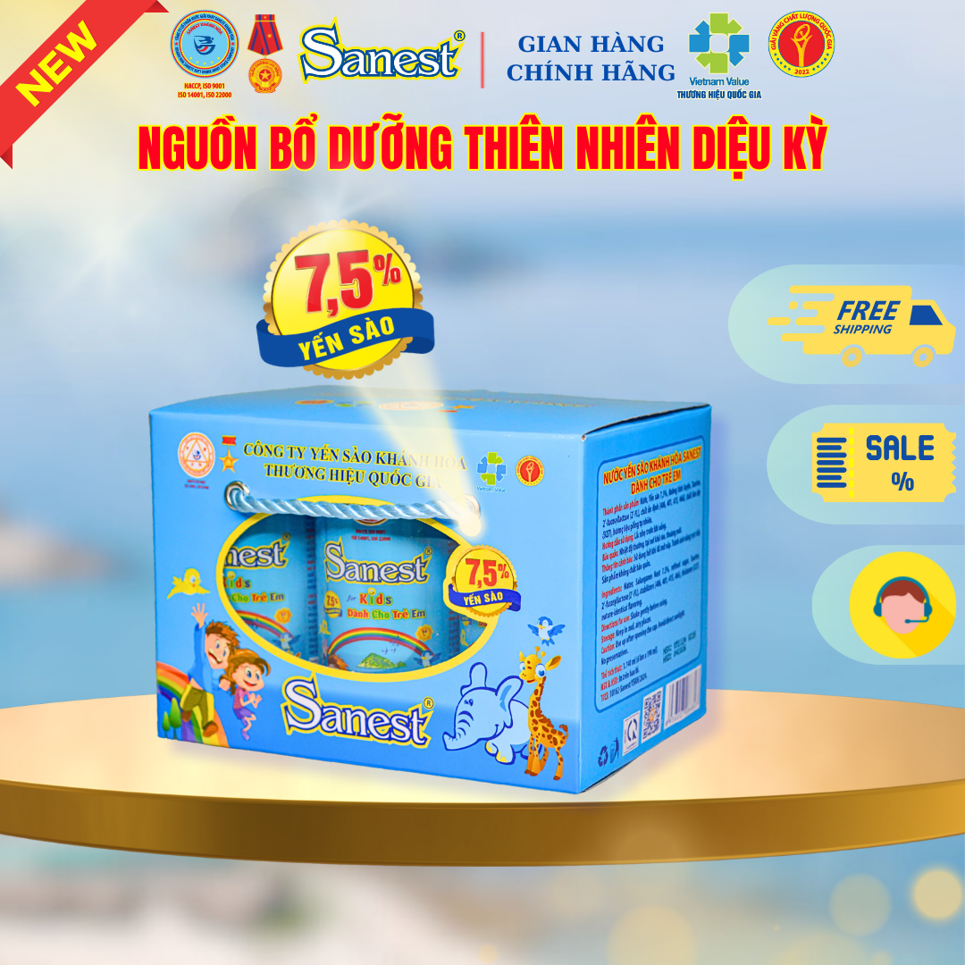 NEW  [ Hộp 6 lon  ] Nước Yến sào Khánh Hòa Sanest Trẻ Em.