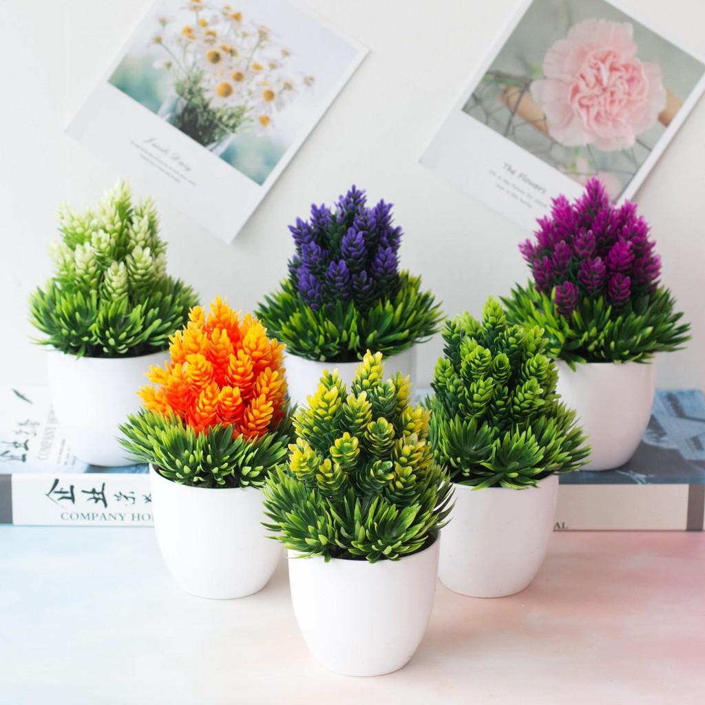 Chậu hoa giả để bàn trang trí, để kệ tủ độc đáo 20x12cm  kèm chậu nhựa