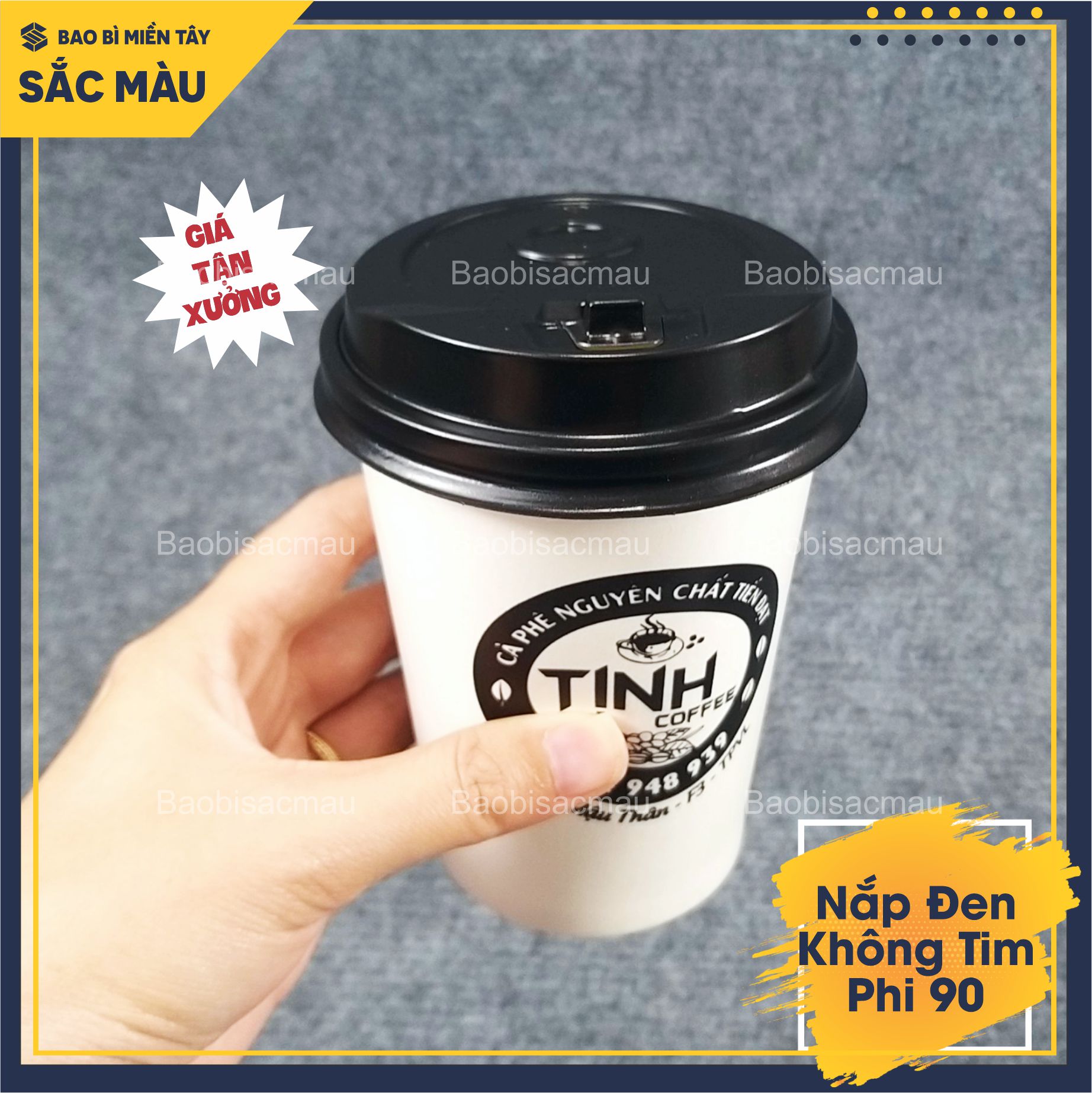 Sỉ 50 Nắp Đen nhựa phi 90mm nắp ly giấy, nắp ly tim