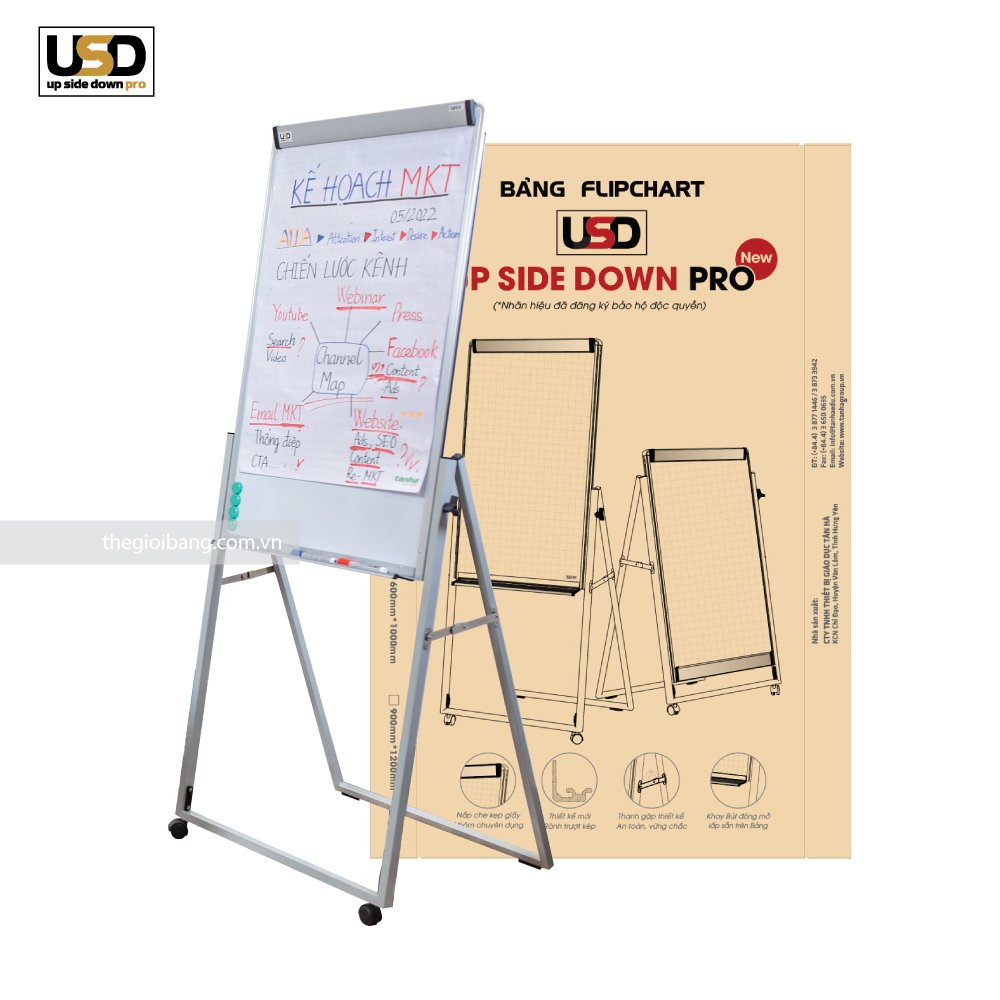 Bảng Flipchart UPSIDEDOWN Pro Tân Hà - Kích Thước 60x100cm, 90x120cm - Tặng Phụ Kiện