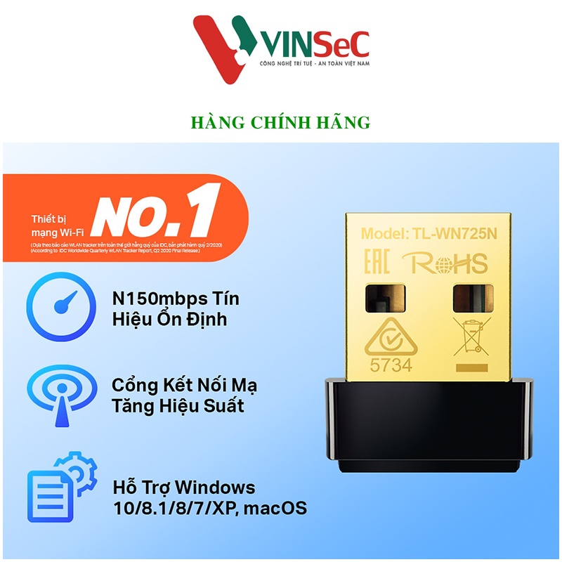 USB Thu WIFI TP-Link TL-WN725N (Đen) - Hàng Chính Hãng