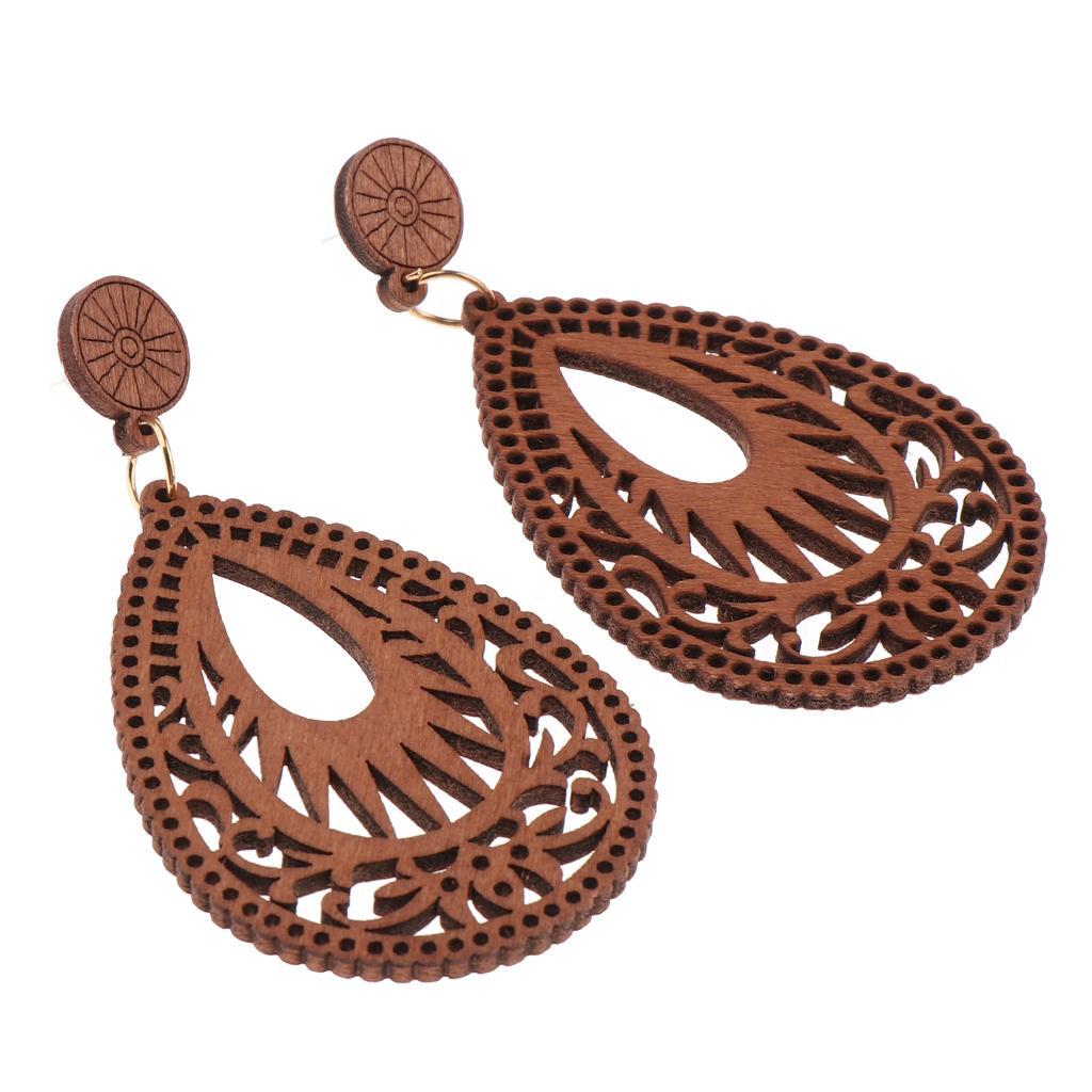 Bohemian Women Wooden Earrings Dangle Pendant Hook Earrings