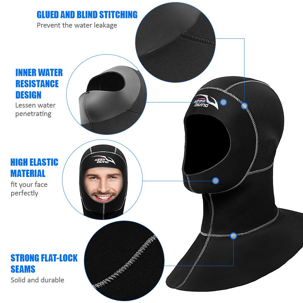 Mũ lặn Được làm bằng Neoprene 3mm chất lượng cao, siêu nhẹ và chống mài mòn,khả năng cách nhiệt cao