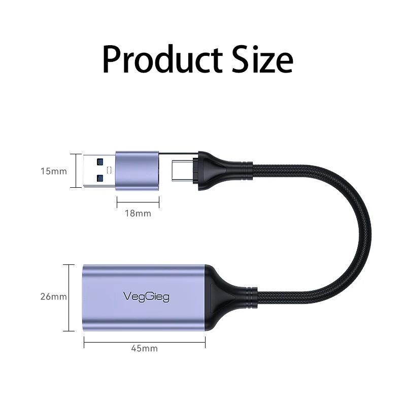 Dây, cáp chuyển USB/ USB-C sang HDMI dùng cho Livestream hỗ trợ 4K Veggieg V-Z632 Dây, cáp chuyển USB/ USB-C sang HDMI dùng cho Livestream hỗ trợ 4K Veggieg V-Z632 hàng chính hãng