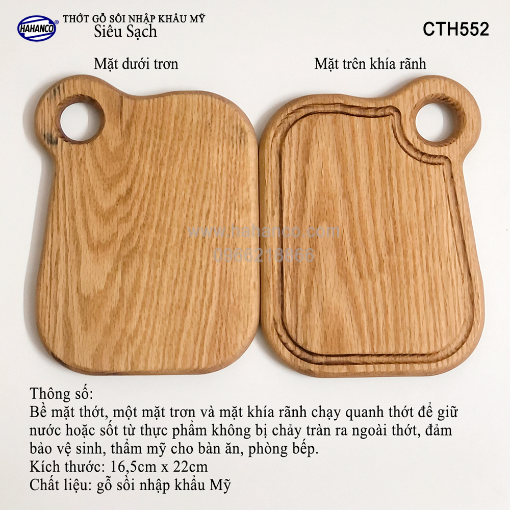 Thớt xinh gỗ Sồi Mỹ (OAK) có rãnh bao quanh (CTH552) hàng Xuất Khẩu Châu Âu - khay bánh mì/trái cây/ bít tết/ pizza/ phụ kiện chụp ảnh, bày món ăn trong nhà hàng - Sang trọng trên bàn ăn - HAHANCO