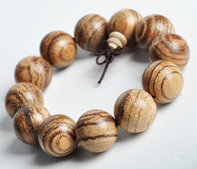 Vòng tay nam nữ gỗ đàn hương da báo đính gỗ hình trụ 15-18- 20 ly