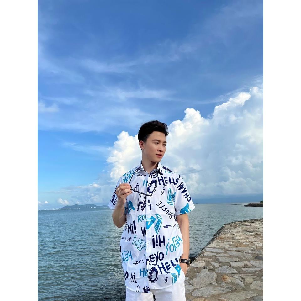 Áo sơ mi đi biển cho nam nữ MAGICKIDS đồng phục đi biển gia đình chất tơ  đũi thoáng mát họa tiết hoa lá AO22034  magickids