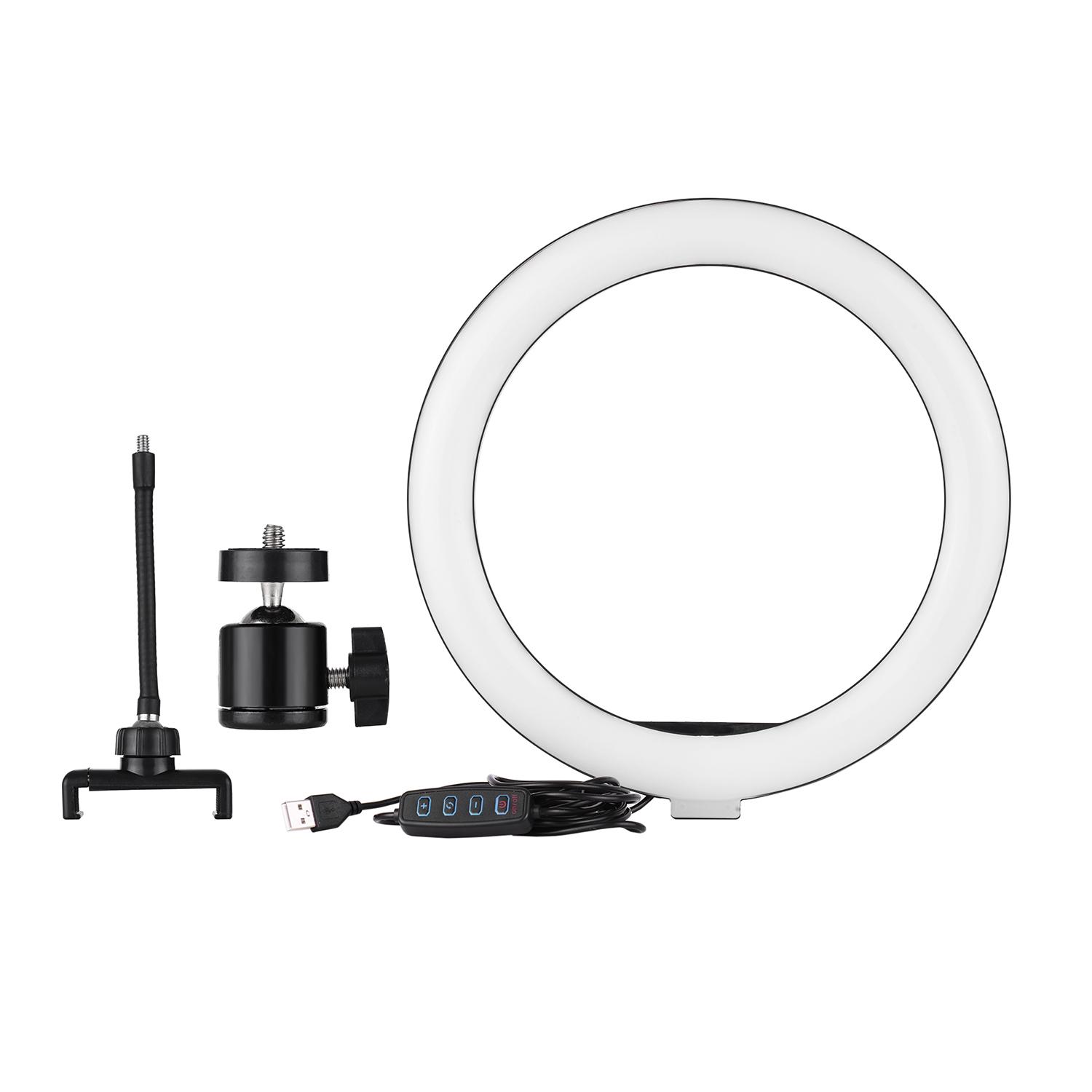 Đèn LED vòng chụp ảnh mini để bàn  10inch 3300K-5500K có thể thay đổi độ sáng