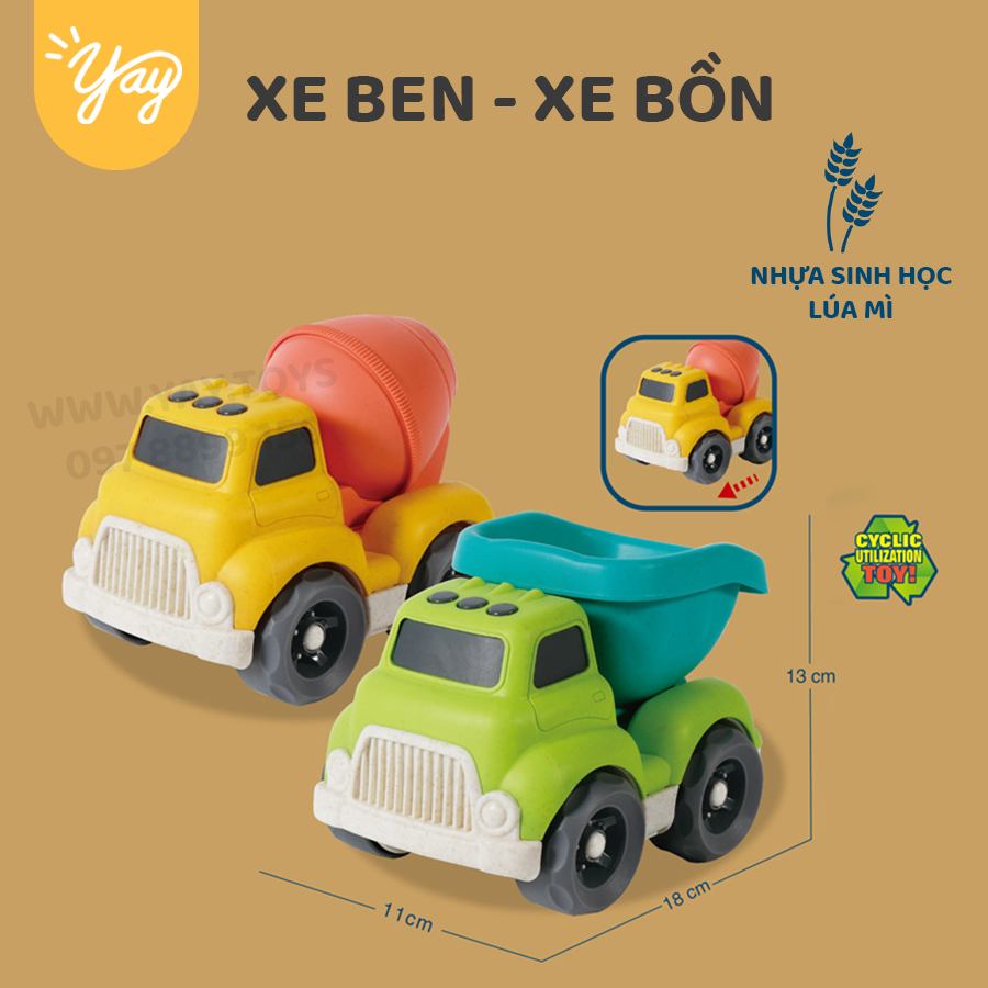 Mô Hình Bộ 02 Xe Ben &amp; Xe Bồn Nhựa Lúa Mì - Gengfeng