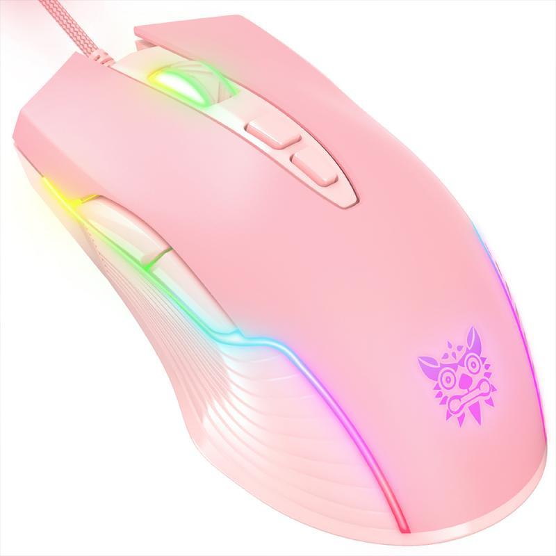 Chuyên Nghiệp Onikuma Cw905 Cô Gái Hồng Chuột Chơi Game Có Dây Trò Chơi Cơ Khí Chuyên Dụng RGB Màu Chuột Cho Laptop Game Thủ