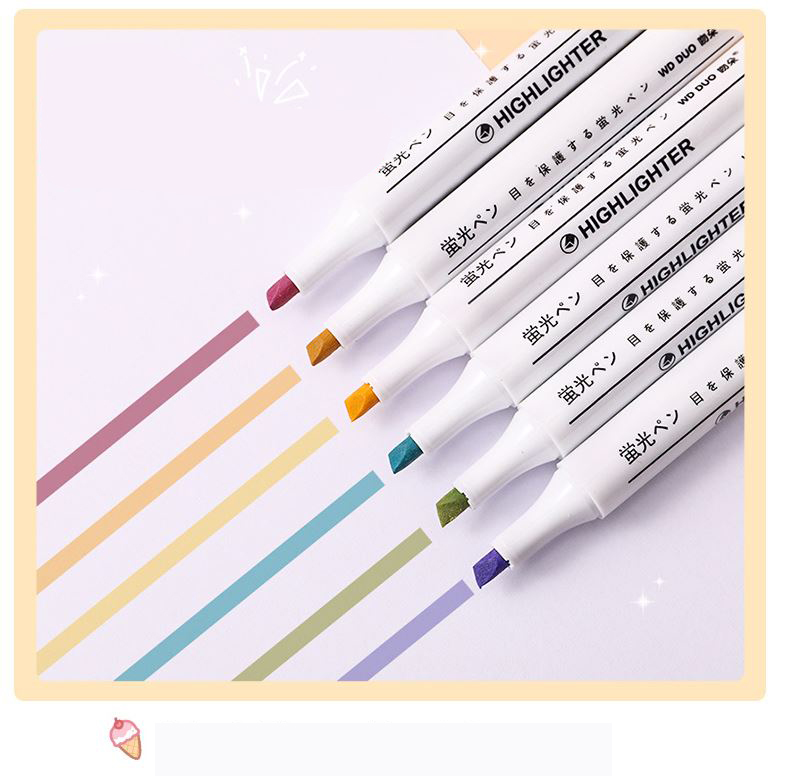 Bộ bút dạ quang 6 màu xinh xắn tiện dụng, bút đánh dấu bút nhớ H107