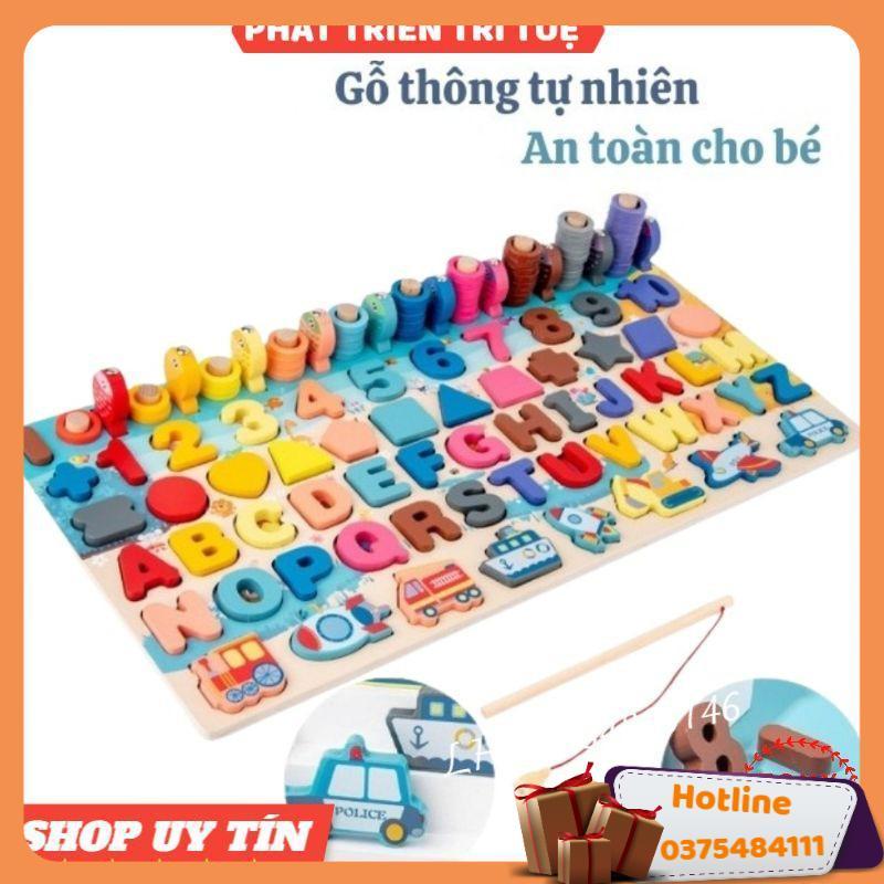 Bộ Đồ Chơi Câu Cá Xếp Hình , Số Và Chữ 6 Trong 1 Phát Triển Tư Duy Cho Bé - Đồ Chơi Gỗ Thông Minh - Hàng Loại 1